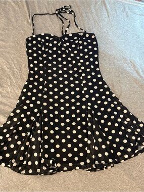 Blue Blush Black and White Polka Dot Halter Dress